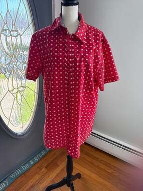 True Rock Men's Red White Star Print Short Sleeve Button Down Shirt Size XL